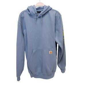 Carhartt K288 Hoodie Medium Loose Fit Blue Neon Logo Sleeve TS02880M Workwear